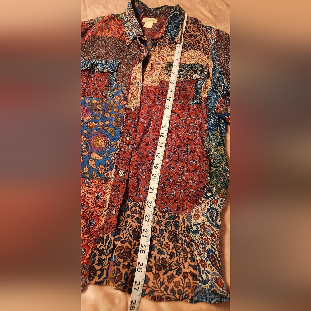 Lucky Brand Multicolor Patchwork Button-Up Shirt … - image 8